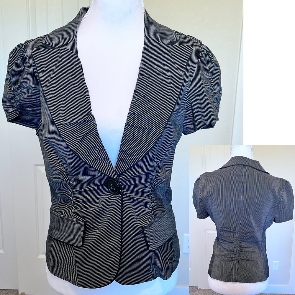 Y2K Vintage Black Striped Top &/or Jacket Faux Pockets Button Closure Sz Small